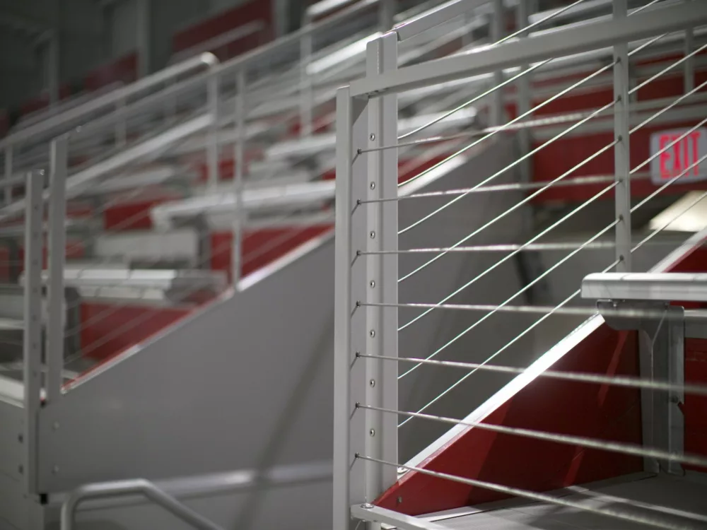 A close up view of the cable rail design at Norton Healthcare Sports and Learning Center.