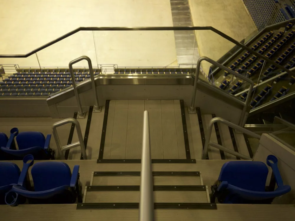 Glass rail and aluminum rail features at Rupp Arena.