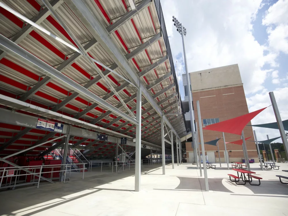a underside view of Dant Clayton's I-Beam grandstand.