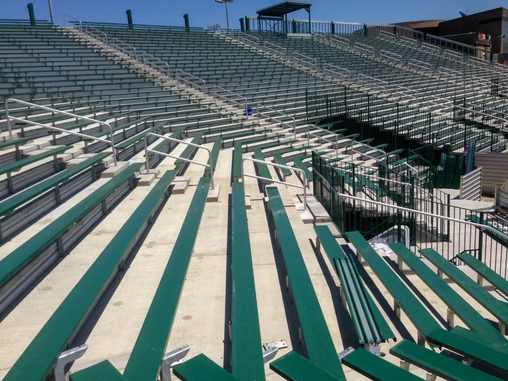 A view of the hybrid stadium system - focusing on the the custom bleacher seats.