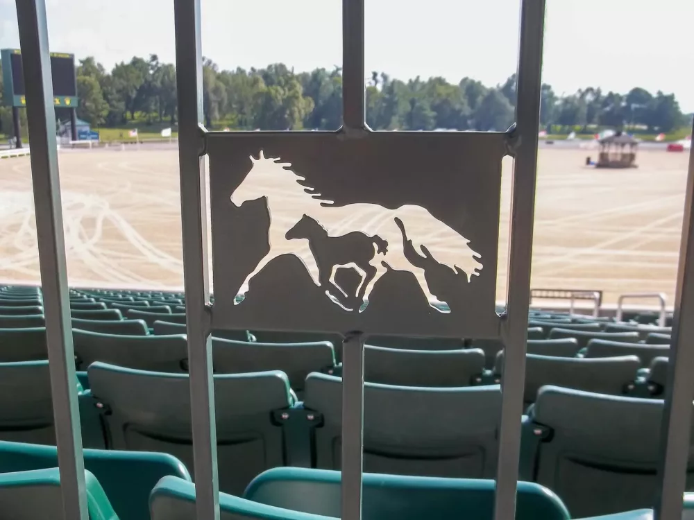 The intricate design of the aluminum deck railing at Kentucky Horse Park.