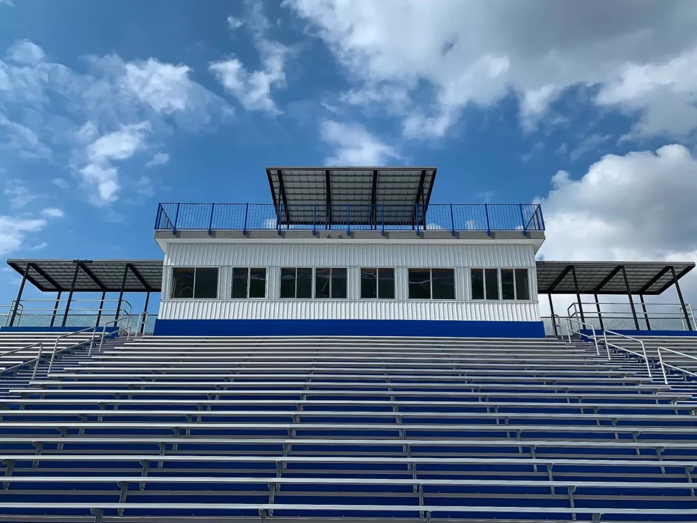 view of press box and additional press box design features at Charlestown High School.