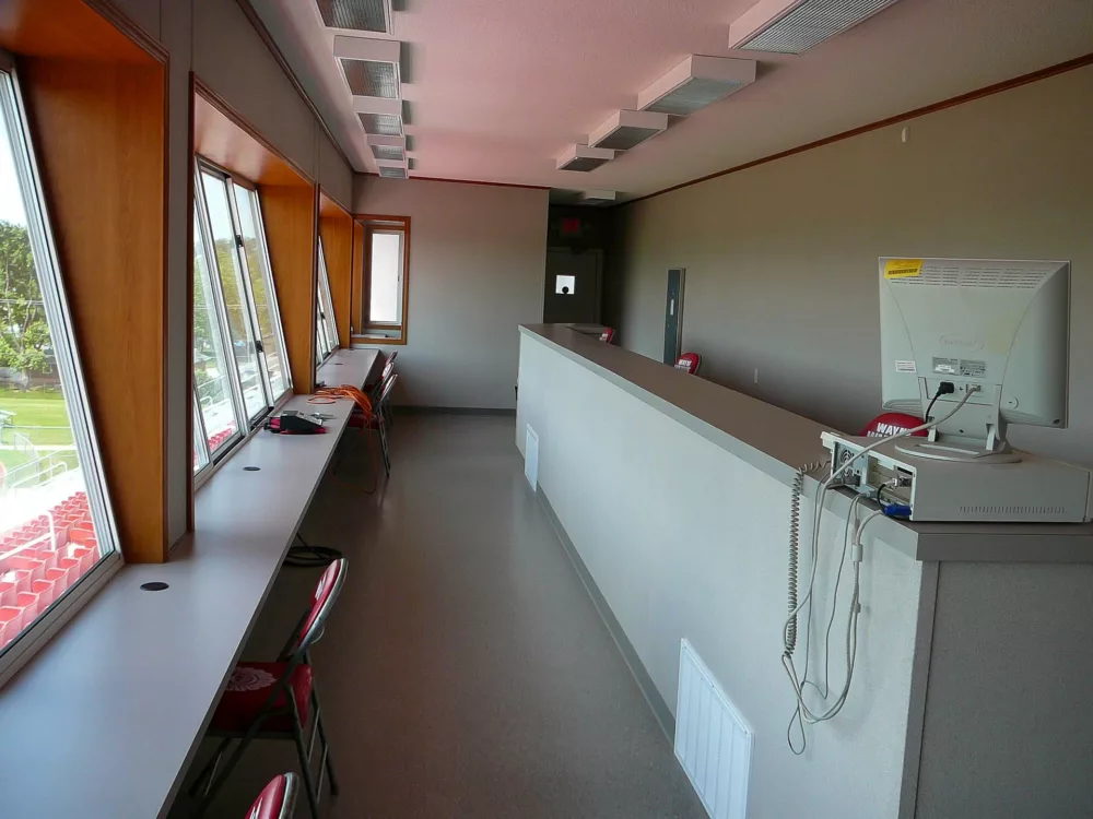 A view of the interior press box design.