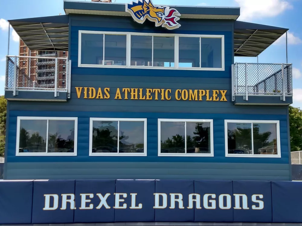 Two-story press box design at Vidas Athletic Complex.
