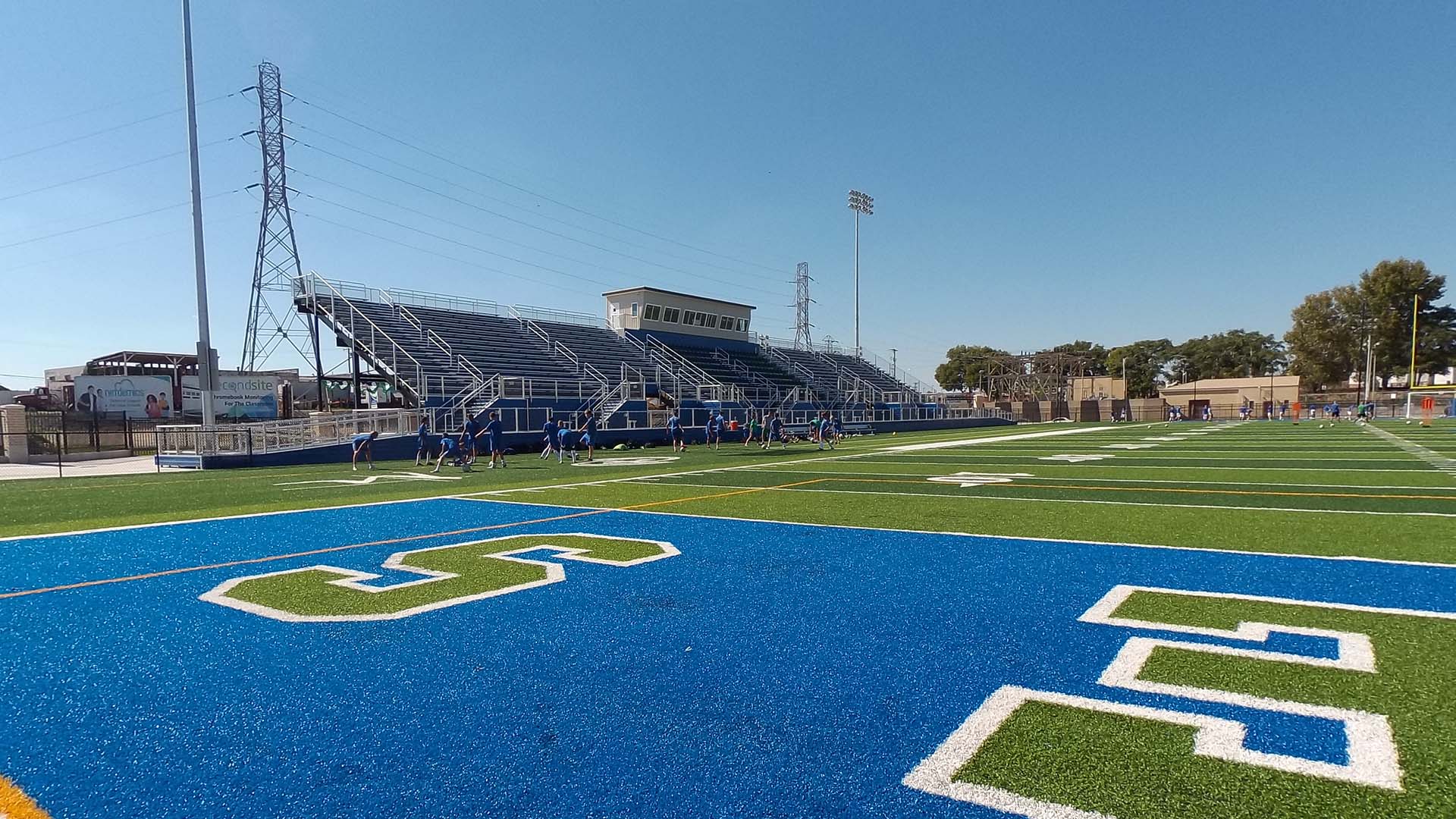 Alternate view of Chaminade Julienne grandstand, with focus on the decking system and aluminum rail.