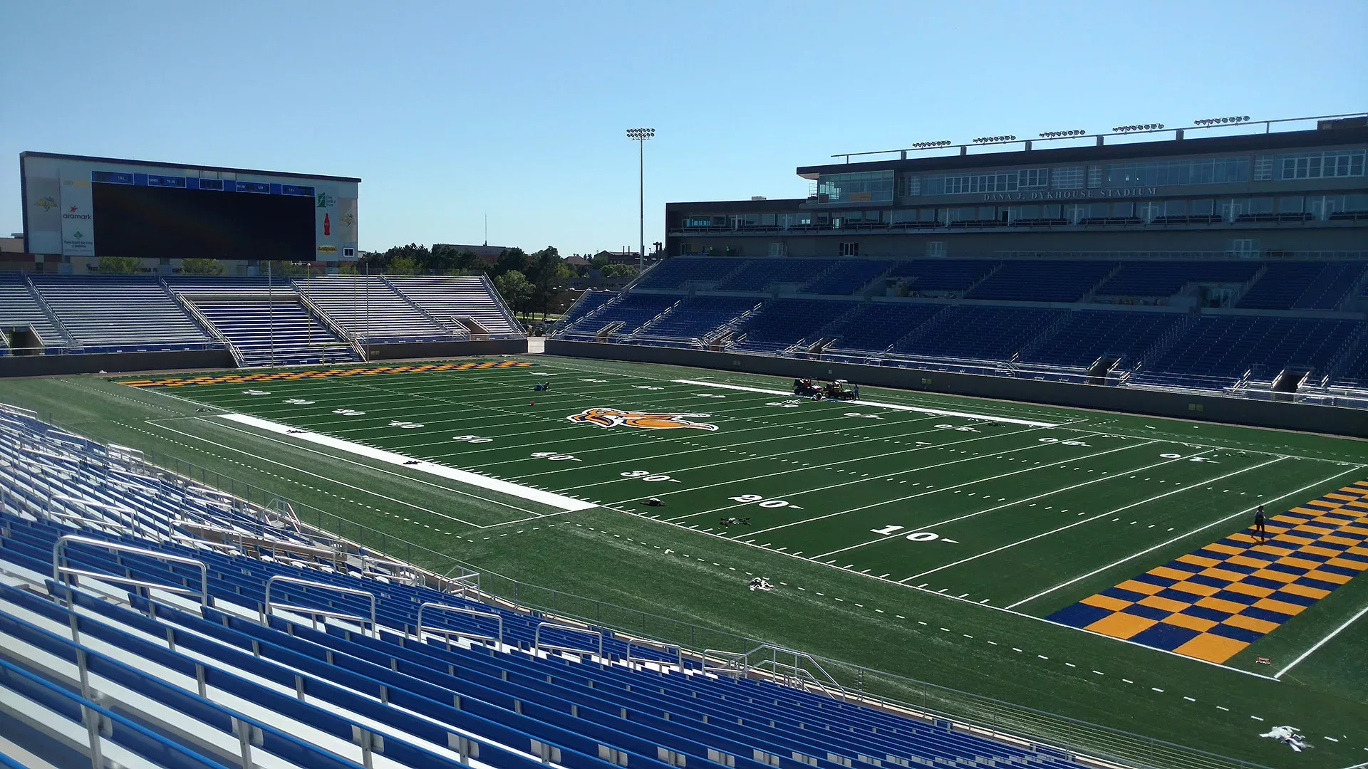 Alternate view of Deckhouse Stadium: featuring aluminum deck railing and custom bleacher seats.