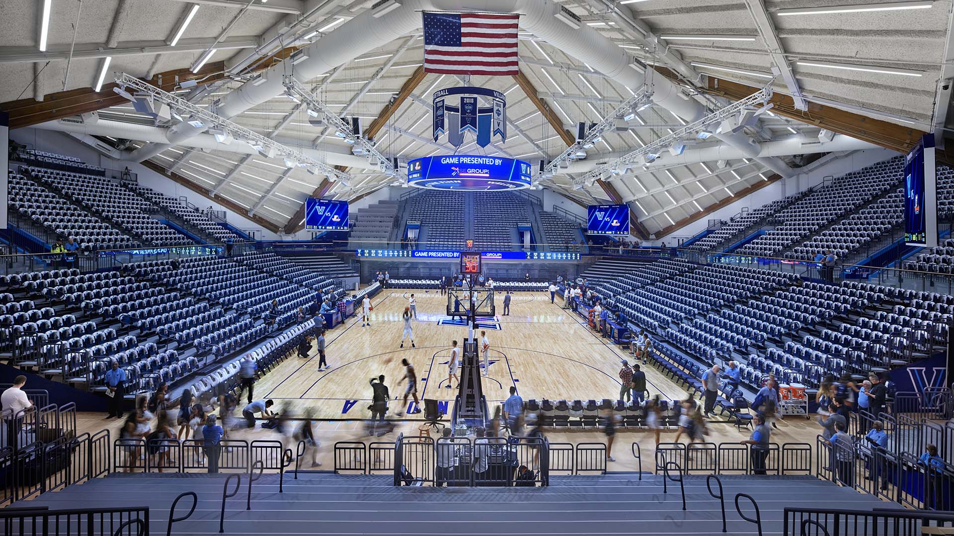 A full view of the arena design and seat concepts at Finneran Pavilion