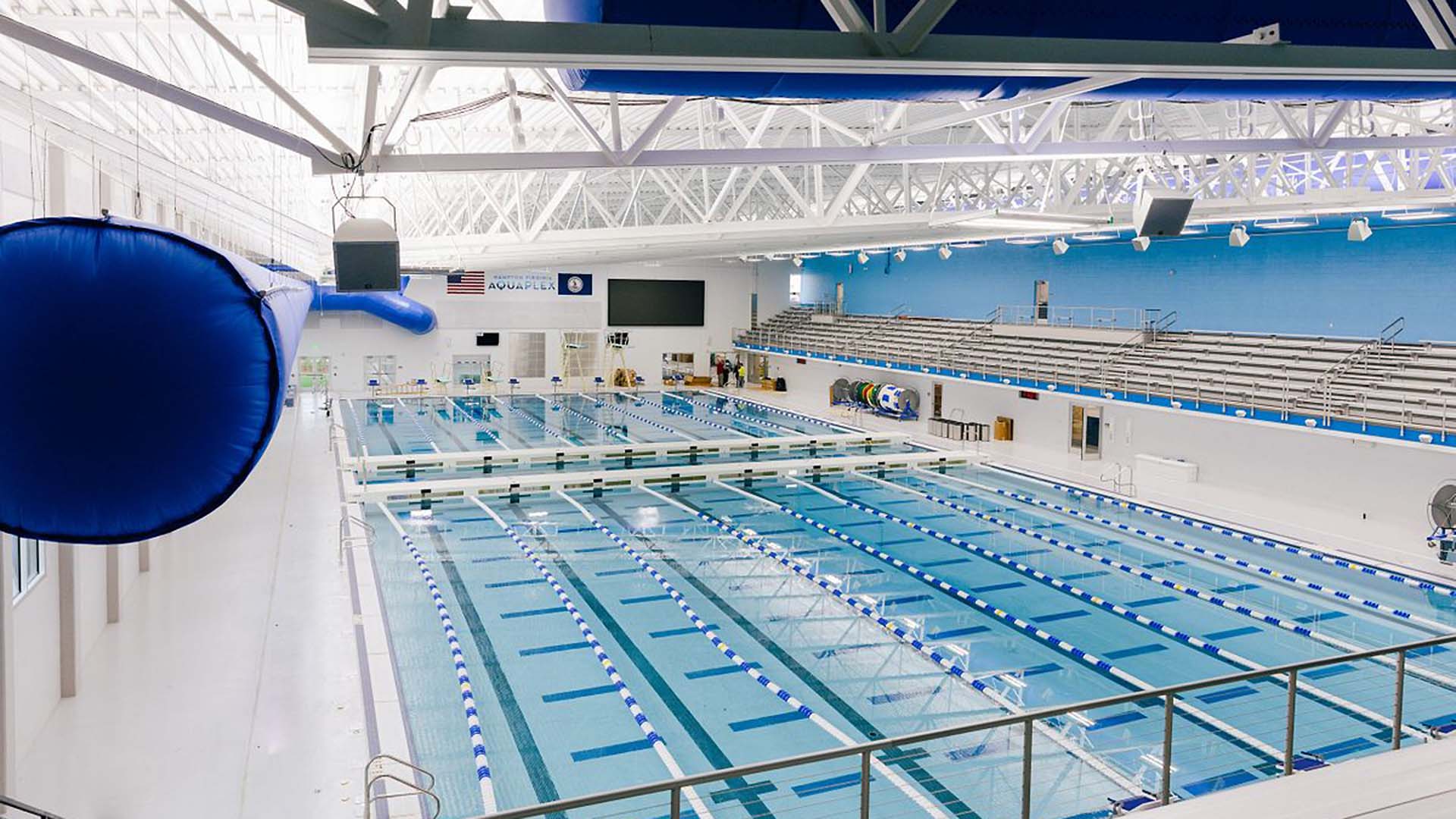 The unique seat design and decking system at Hamton Aquatics Center