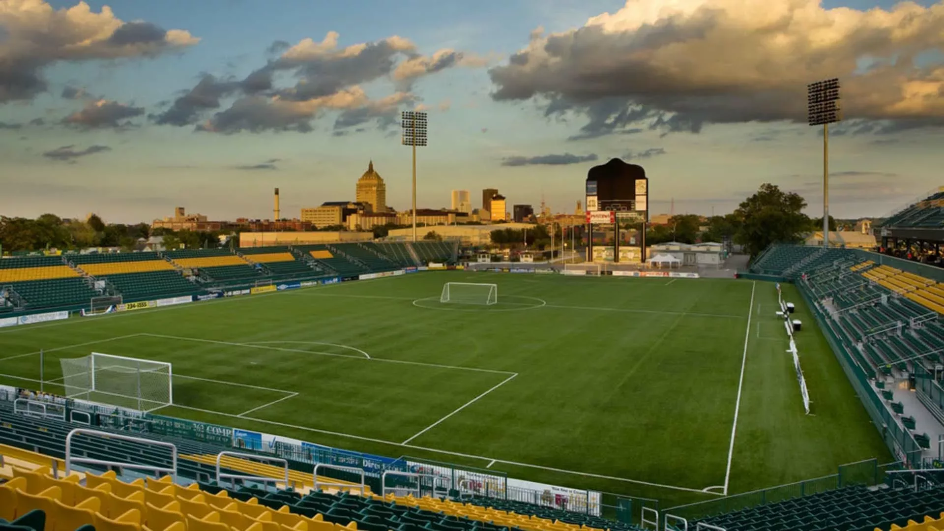 Rochester Community Sports Complex: A stadium design featuring a grandstand and custom bleacher seats.