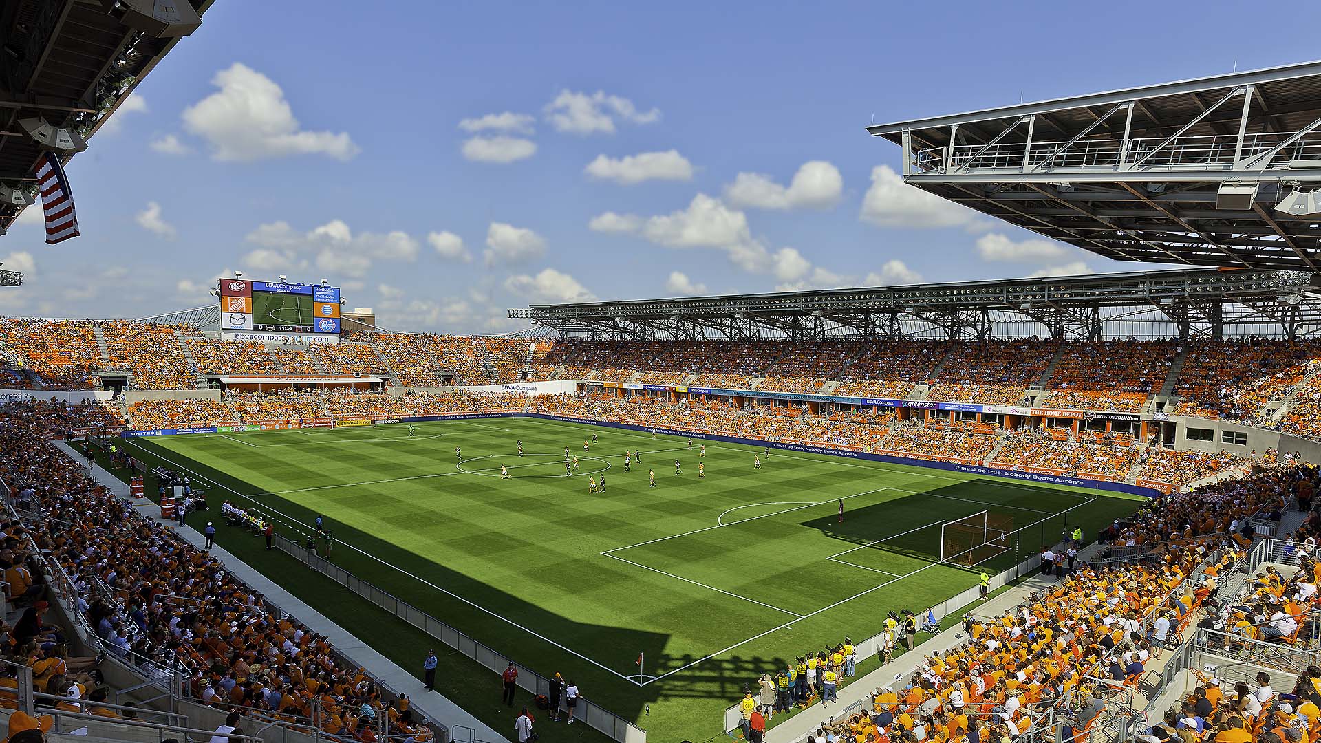 Stadium system overview of Shell Energy Stadium: featuring a complete horseshoe layout grandstand