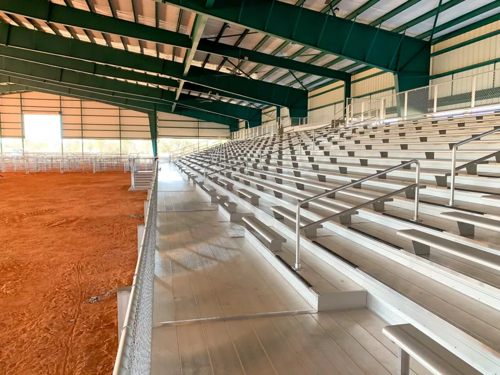 Game Ready Grandstand structures feature an aluminum decking system and stadium bleacher seats.