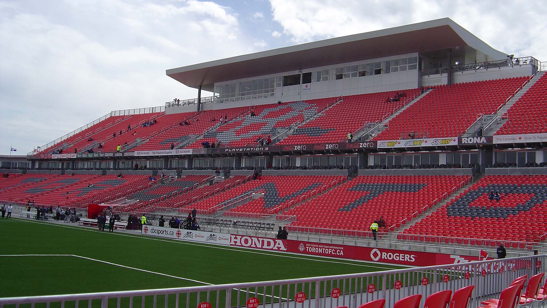 BMO Field grandstand seating, complete with a press box.