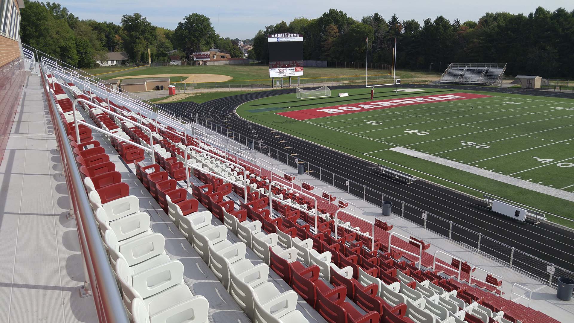 Boardman High School features custom bleacher seats and aluminum rail on their grandstand.