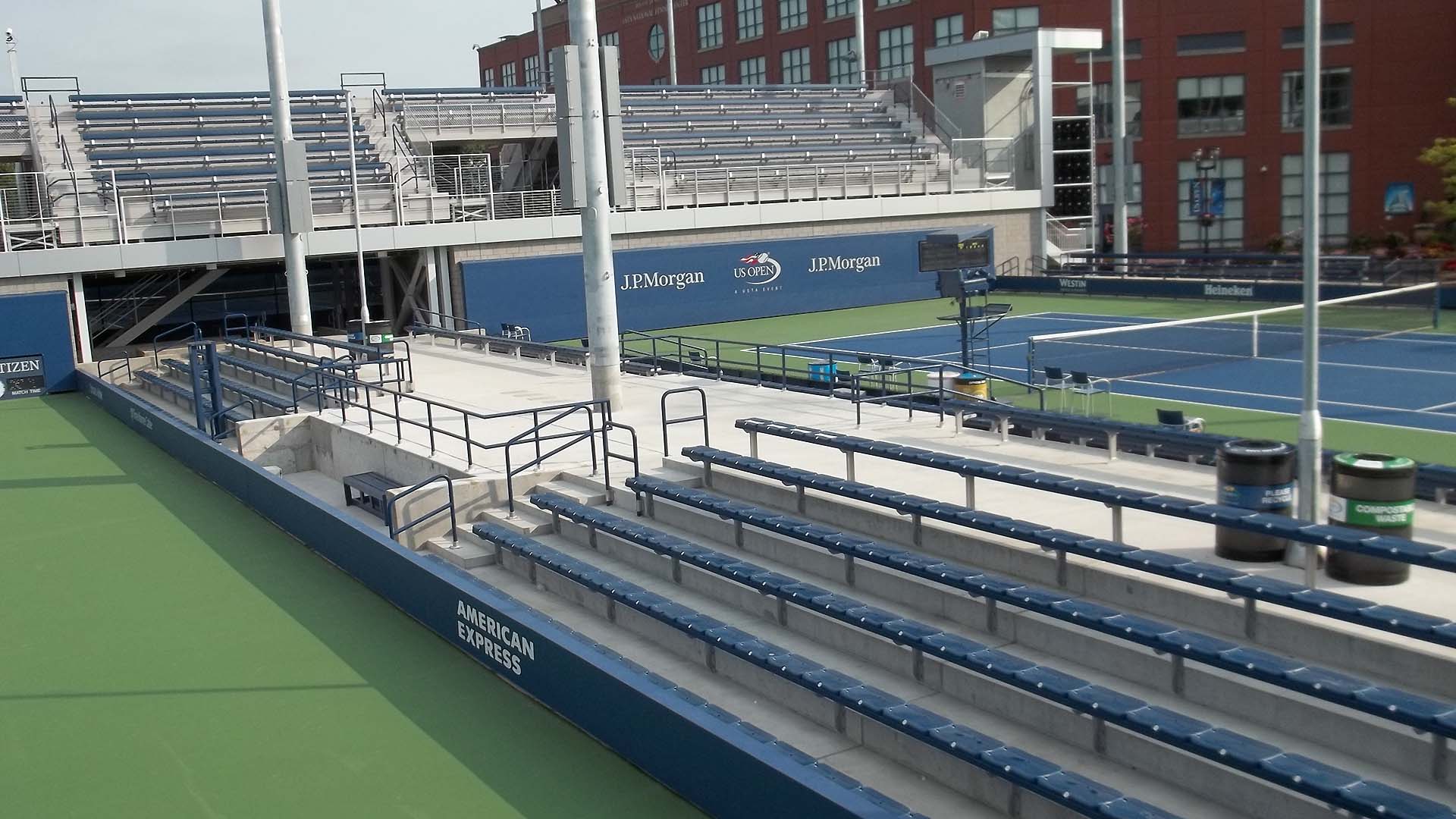 A view of the bench seating and aluminum rail at the USTA West Campus.