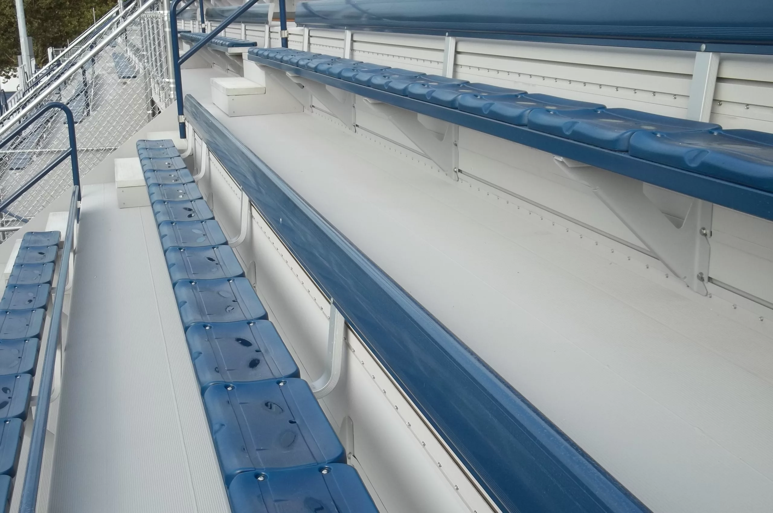 Long Span Aluminum stand with blue Colosseum Two Chairs and aluminum powder coated blue backrests