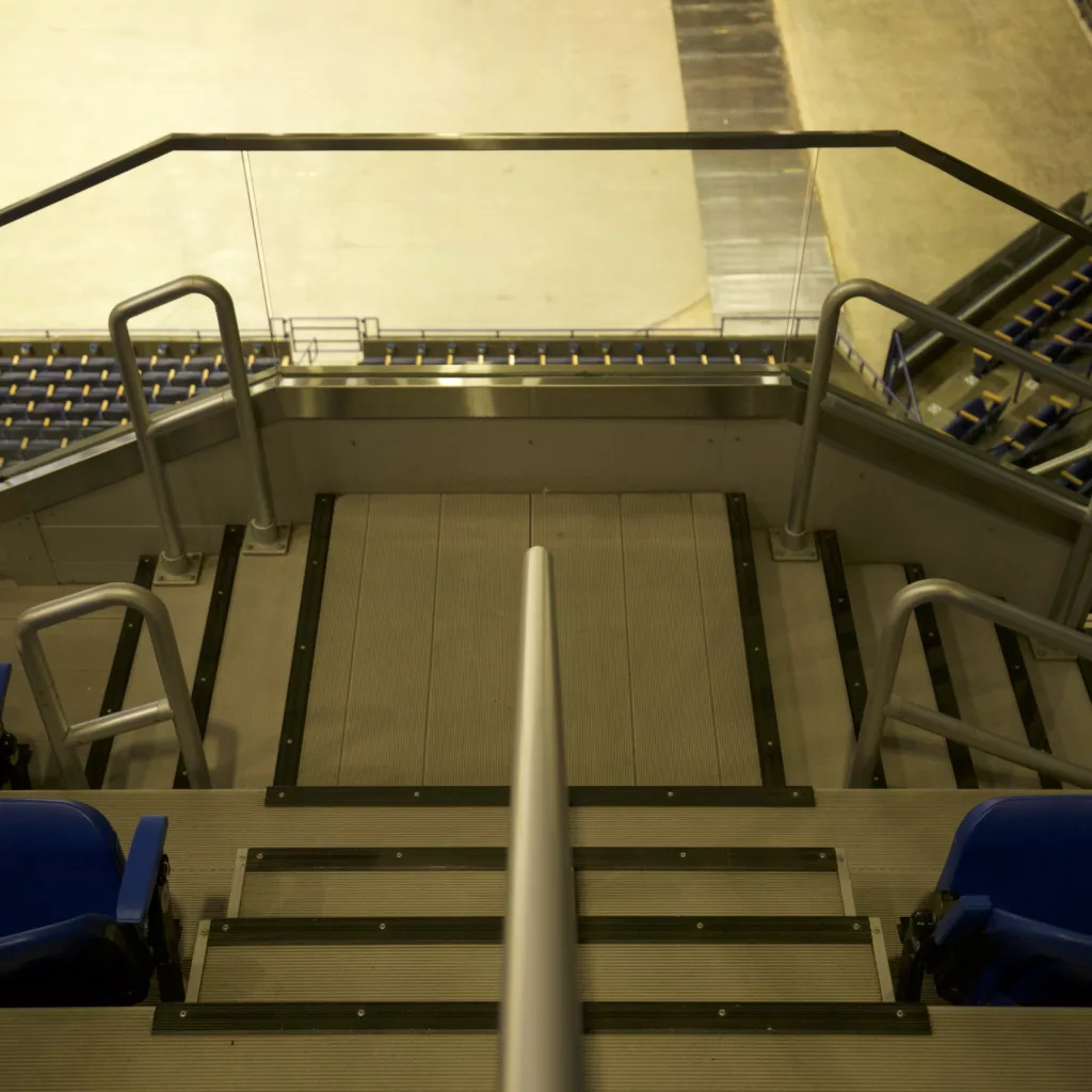 Aluminum rail structures at Rupp Arena.