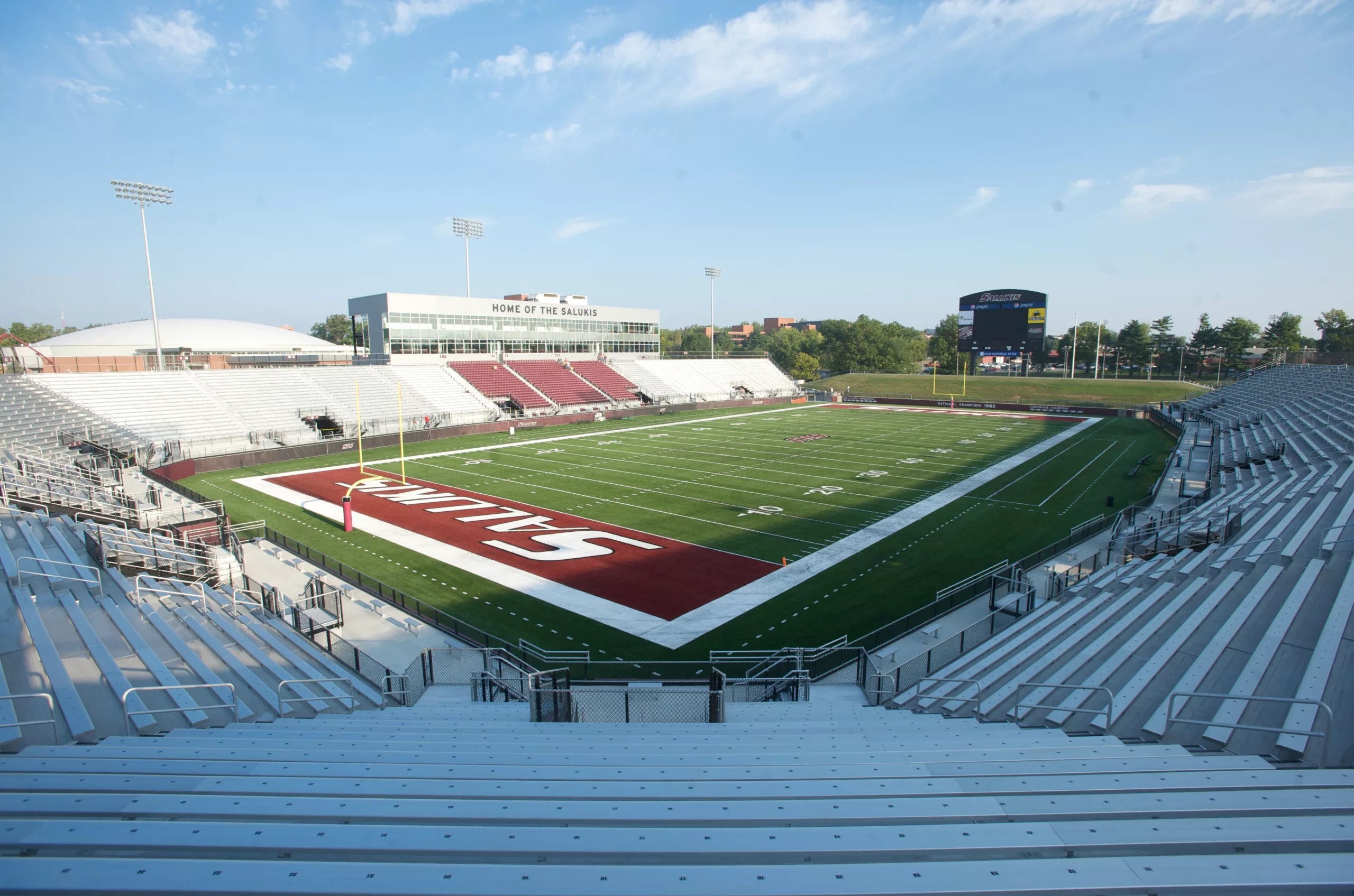 I-beam grandstand horseshoe style stadium seating bowl for Saluki Stadium in Carbondale, IL.