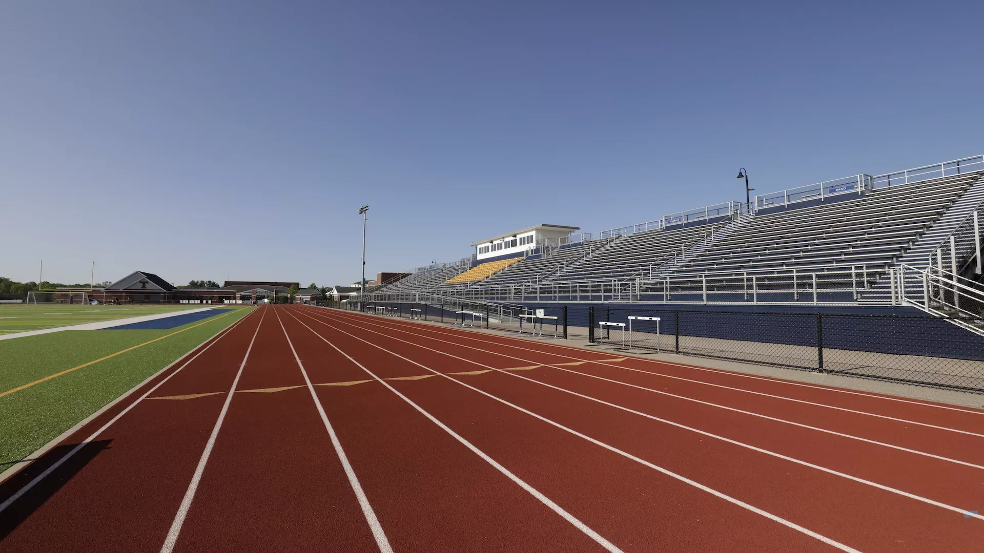 Track view of grandstand at Tallmadge High School.